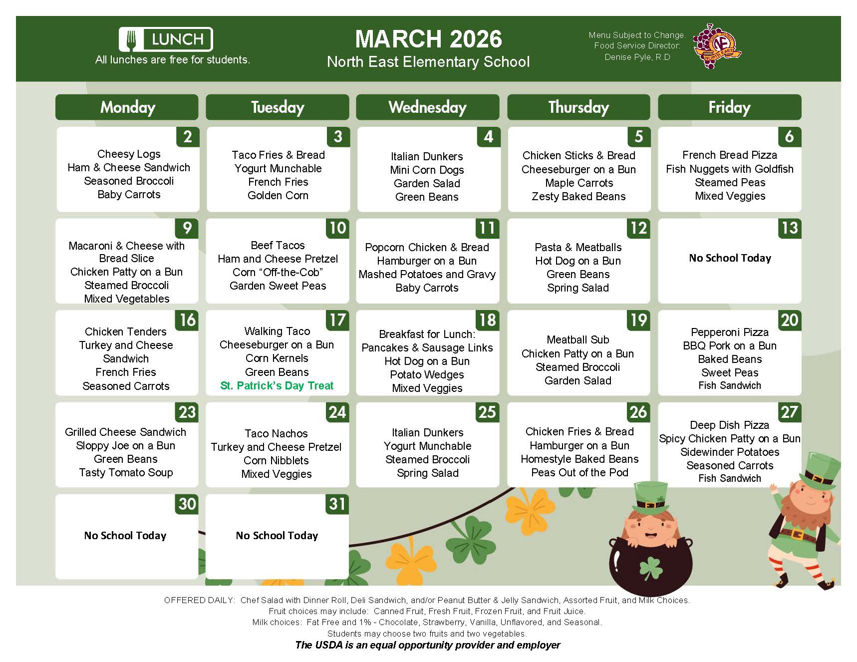 NEES March Lunch Menu
